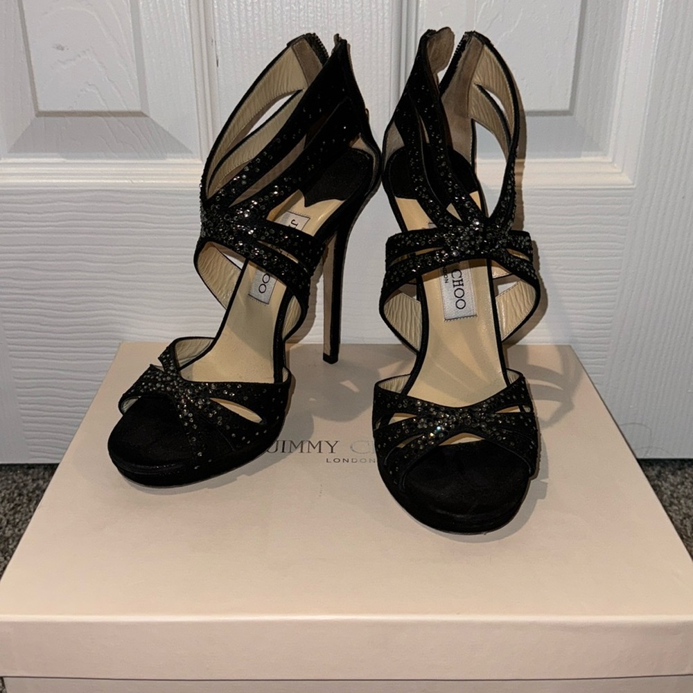 AUTHENTIC Jimmy Choo Black Sparkly Heels with original box and dust bag!!